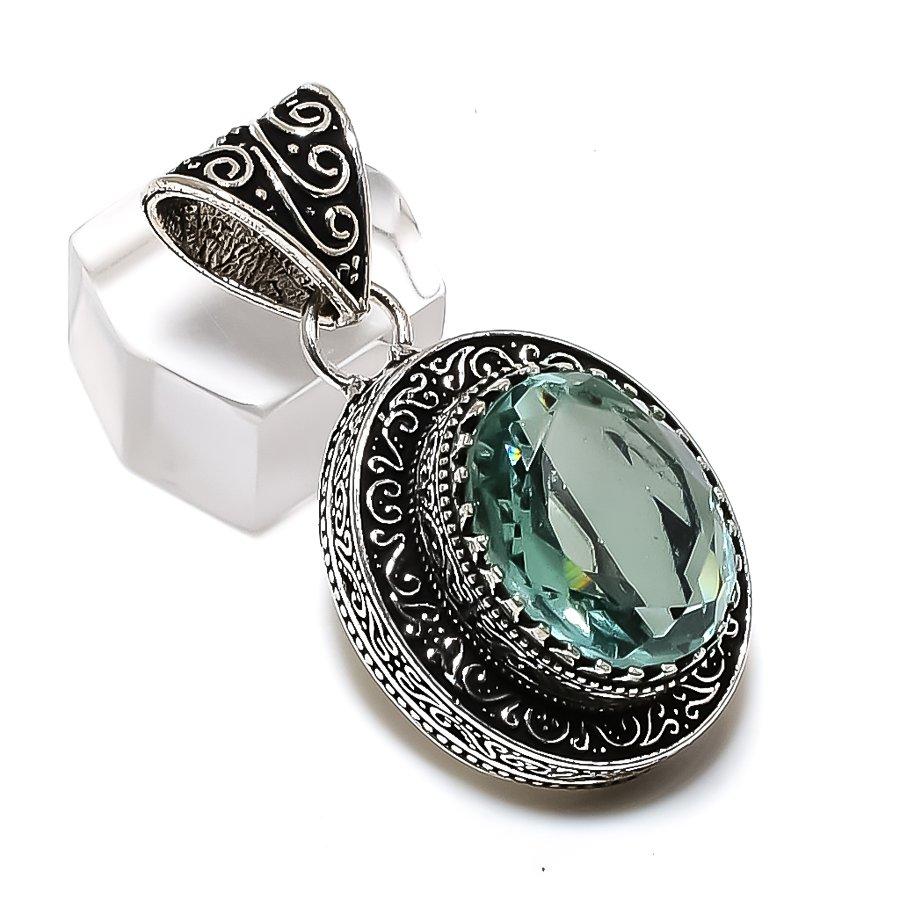 Natural Aqua Apatite Gemstone 925 Sterling Silver Jewelry Pendant 1.77" d4T83