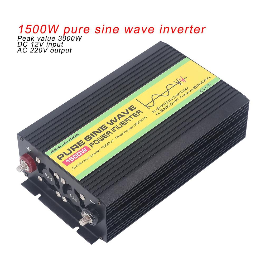 1500W Pure Sine Wave Power Inverter DC 12V To AC 220V Peak Power 3000W with LCD Single Digital Display