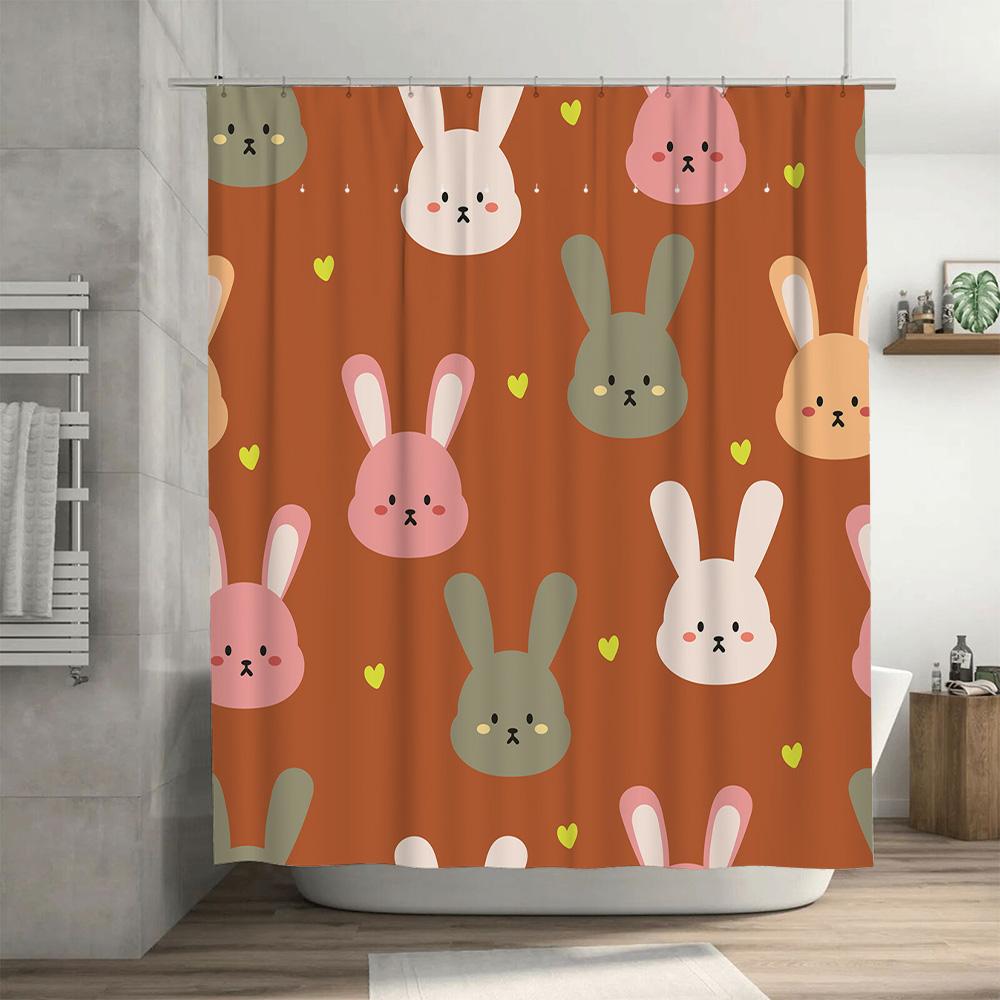 Animal Print Shower Curtains Cute Bunny Rabbit Design 180Gsm Polyester Fabric Waterproof Home Decor Item For Bathrooms Orange Co