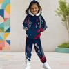 Girls Printed Hooded Long Sleeve Two Piece Pants Set Kangaroo Pocket Cuffed Sweatpants