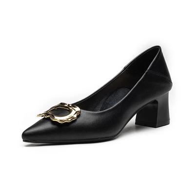 Scarpe da donna in pelle alla moda punta quadrata pelle di mucca tacco alto fibbia metallica moda morbido nero bianco