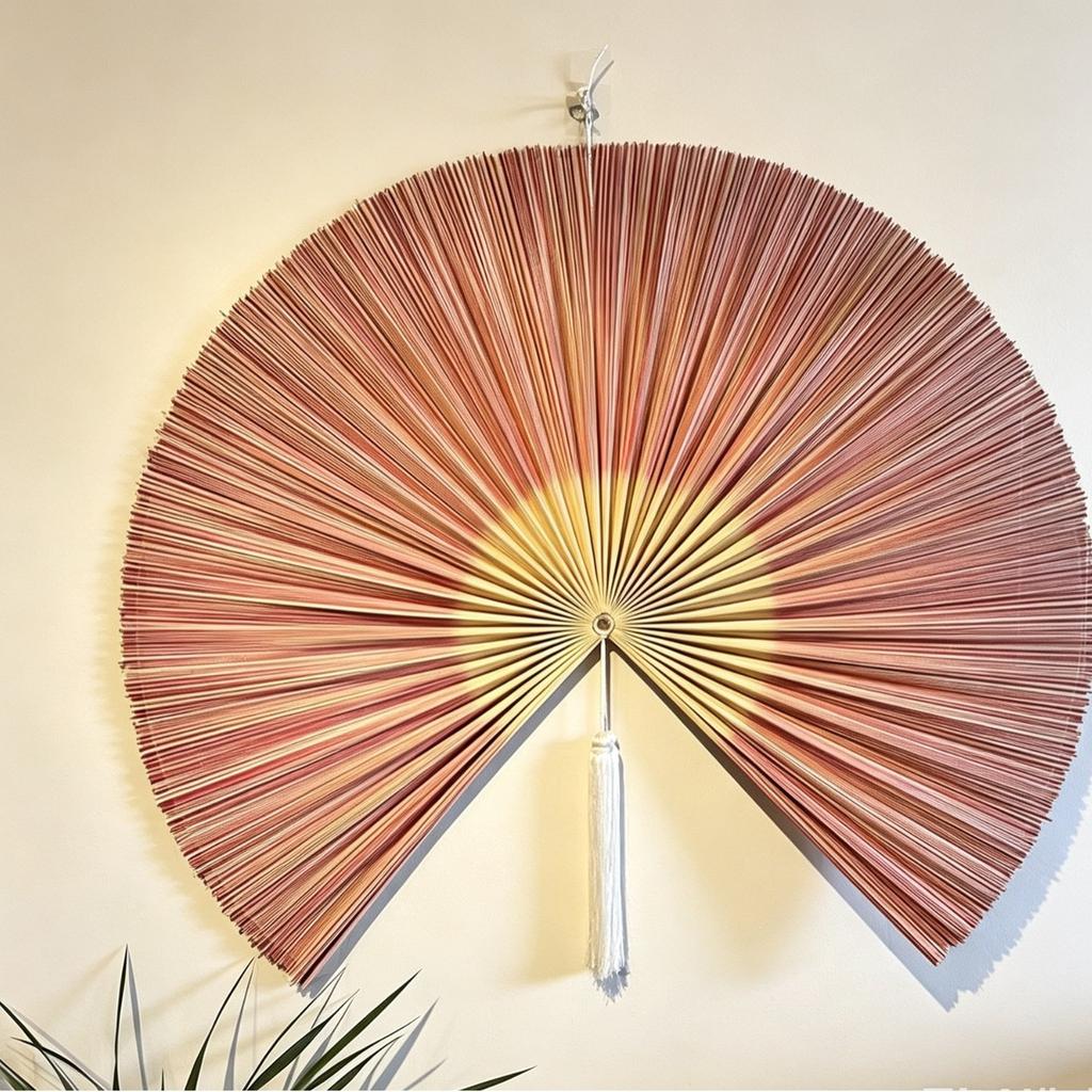 Handcrafted Bamboo Woven Hanging Fan In New Chinese Style, Elegant Wall Decor Pendant for Hotel, Homestay,  Wedding Scene Layout