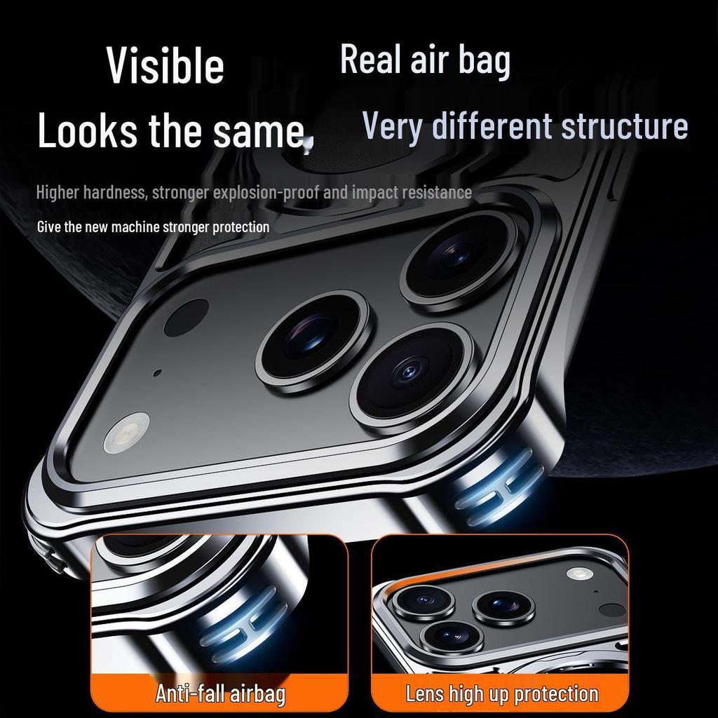 Compatible with iPhone 17 Air: Metal Hollow Heat-Dissipating Magnetic Stand Case for Apple 15/16 Pro Max.