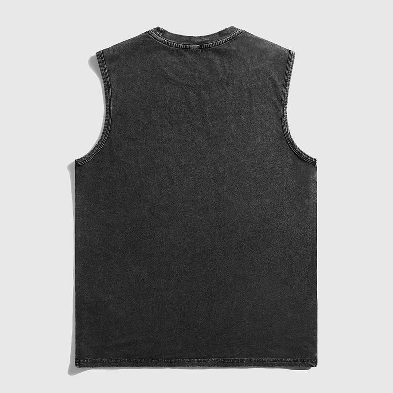 Camiseta sem mangas masculina verão marca de tendência colete caveira colete retrô americano masculino esportes basquete lavado e desbotado