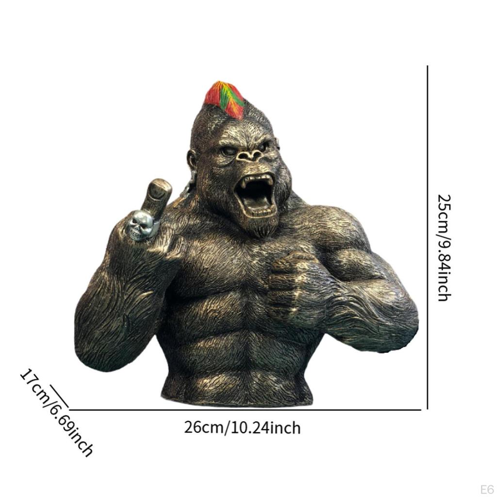 Resin Figurine Gift Artwork Gorilla Statue for Bedroom Fireplace Living Room Black
