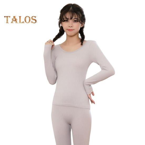 2 Teile/satz Winter Damen Thermo-Unterwäsche Set O-Ausschnitt Nahtlose Langarm Warm Slim Fit Hochelastisches Kaltwetter-Pyjama-Set Homewear