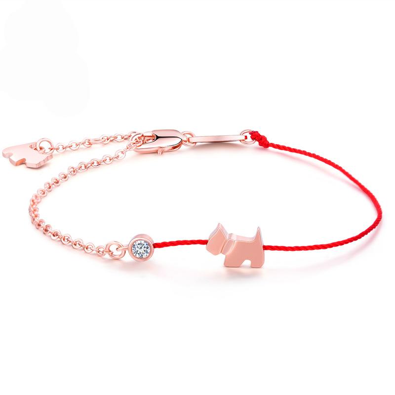 

S925 Sterling Silver Dog Pig Charm Bracelet Red String Adjustable Chain Jewelry for Women Pet Lover Gift Cute Animal Bracelets