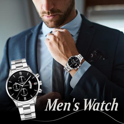 Modische Herrenuhr für Geschäftsleute mit wasserdichter Chronograph-Quarzuhr aus Edelstahl, Herrenuhr mit automatischer Datumsanzeige, Herrenuhr aus modischem Edelstahl