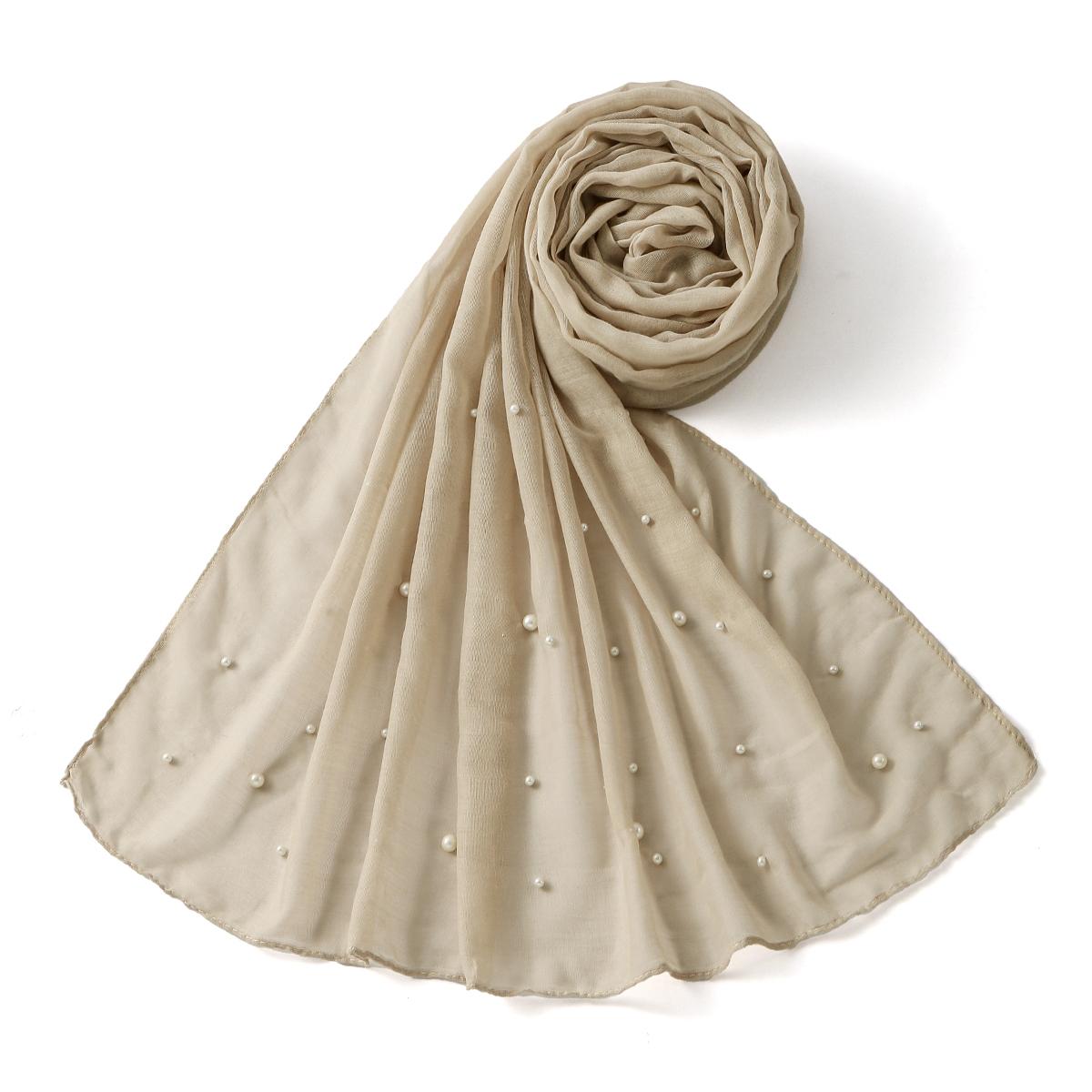

Fashion Inlaid Pearls TR Cotton Hijab Scarf Women Shimmer Pearls Half of Sth Headscarf Muslim Soft TR-cotton Turban Solid Hijabs