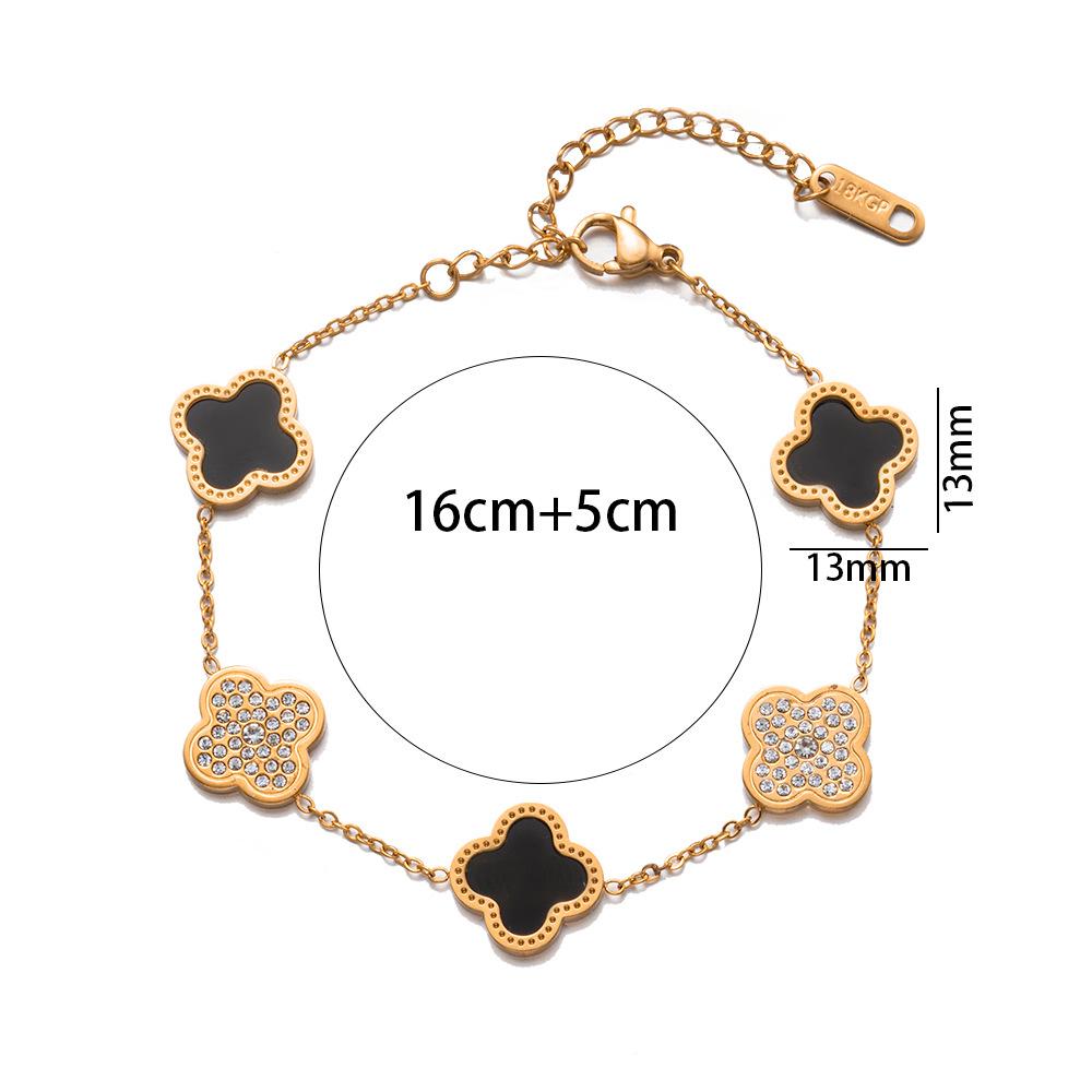 18K Titanium Steel Four-Leaf Clover Bracelet Fashion Charm Hand Jewelry Five-Leaf Bracelet