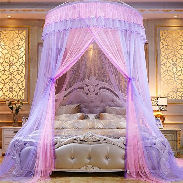 Romantic Princess Dome Mosquito Net Gradient Double Colors Lace Bed Canopy Three-door Hanging Bed Net