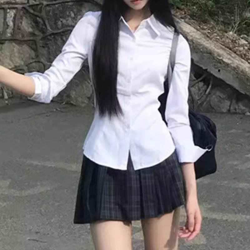 Harajuku Y2K Slim Fit White Shirt Women Waist Slimming Long Sleeve Jk Shirts Woman All Match Turn Down Collar Chic Blouse