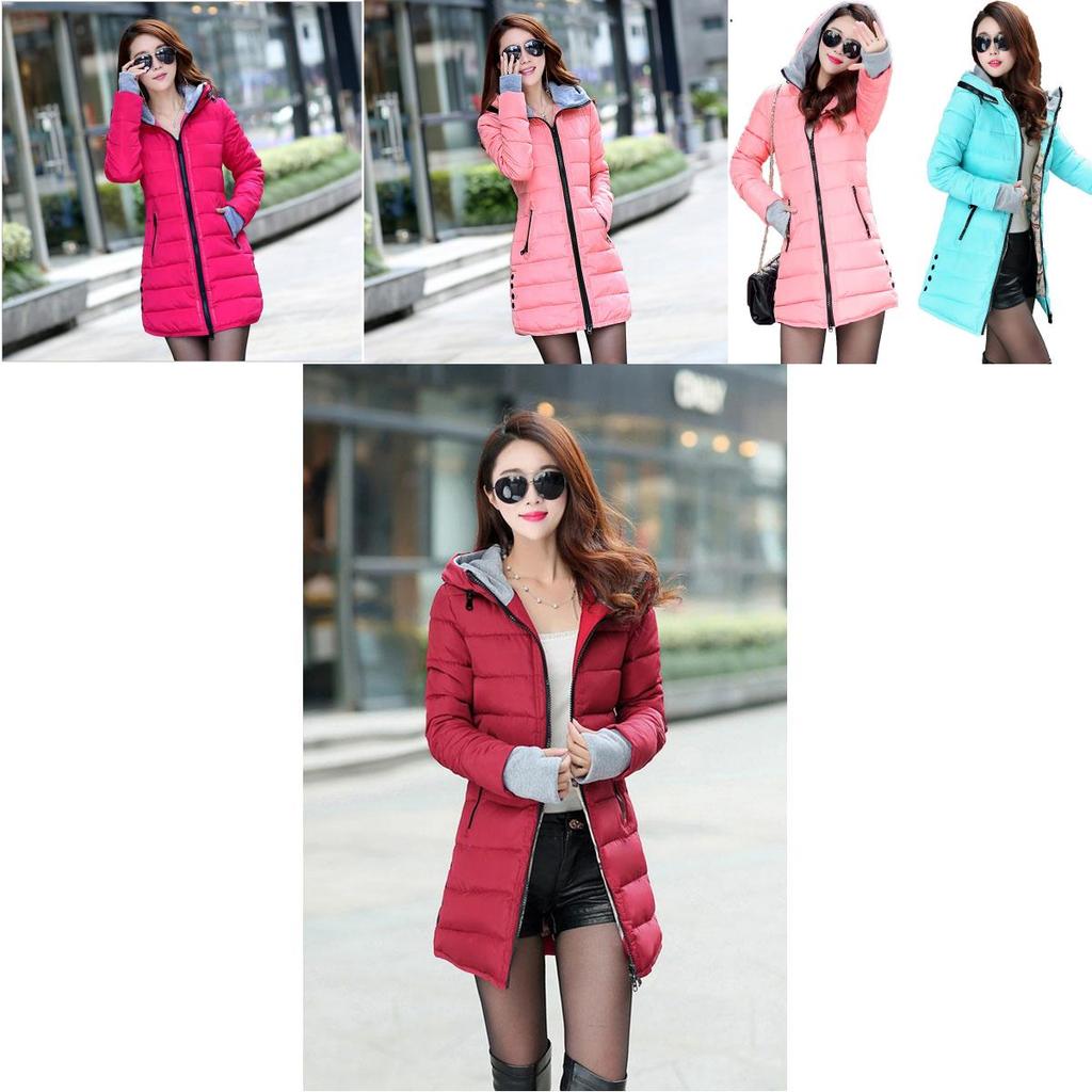 Premium Women Winter Jacket Solid Color Down Coat With Hooded Slim Long Design
