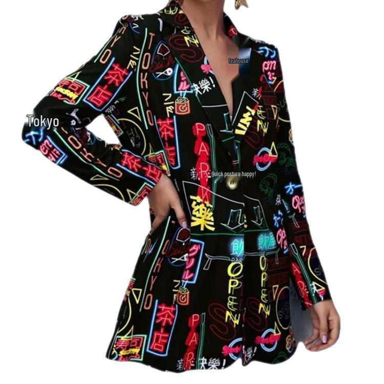 Autumn Women's Fashion Trend Print Suit Jacket