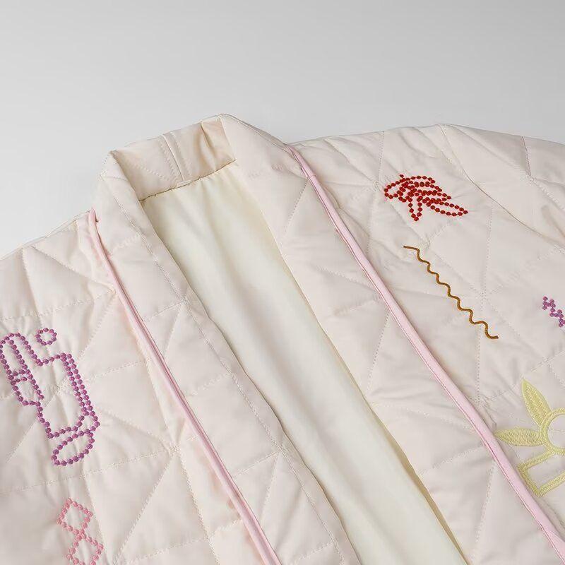 Jnleaog Autumn New Women's Clothing Fashion Style French Fashion All-Match Casual Style Embroider Kimono Cotton-Padded Coat