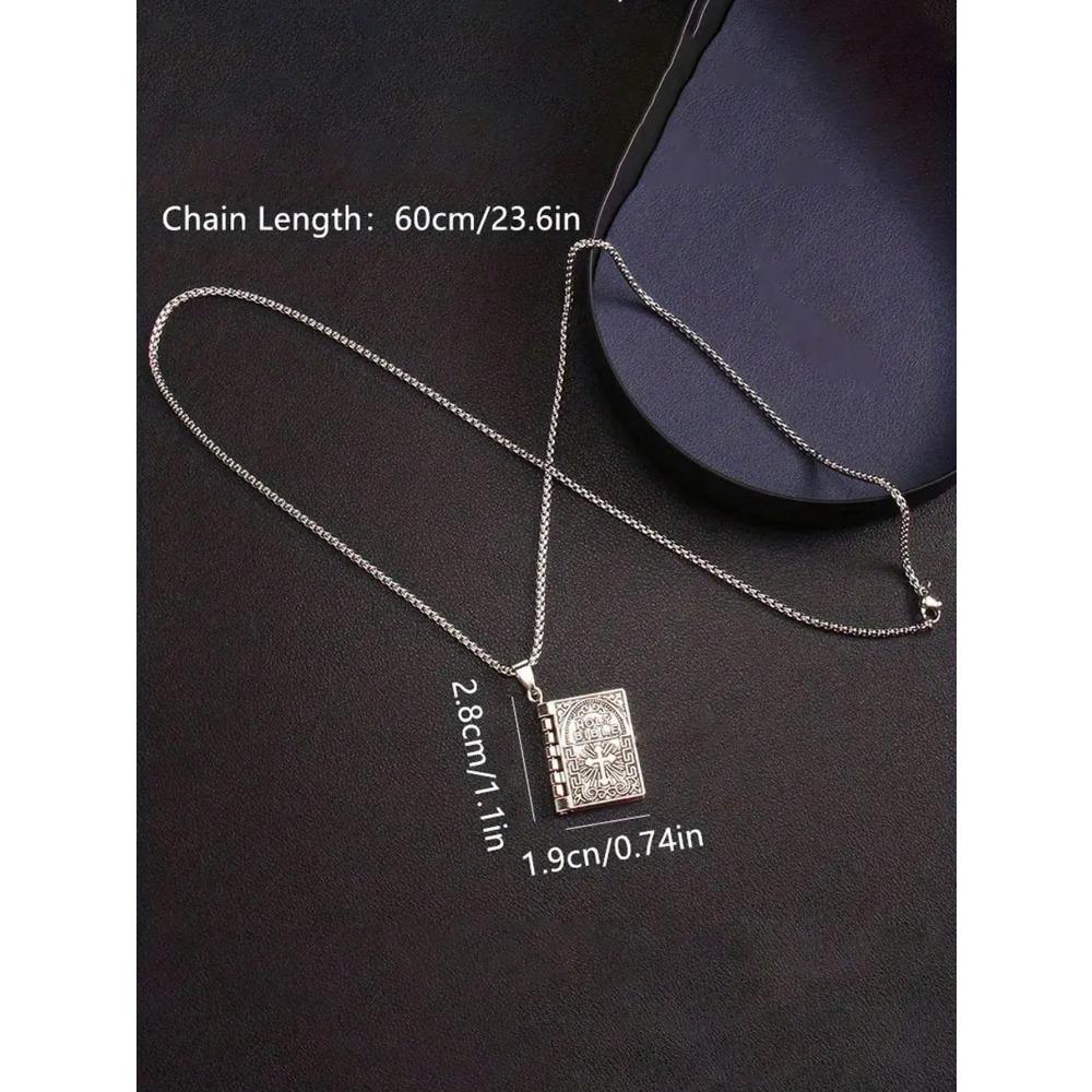 1pc Fashion Polished Alloy Bible Book Design Pendant Necklace for Men and Women