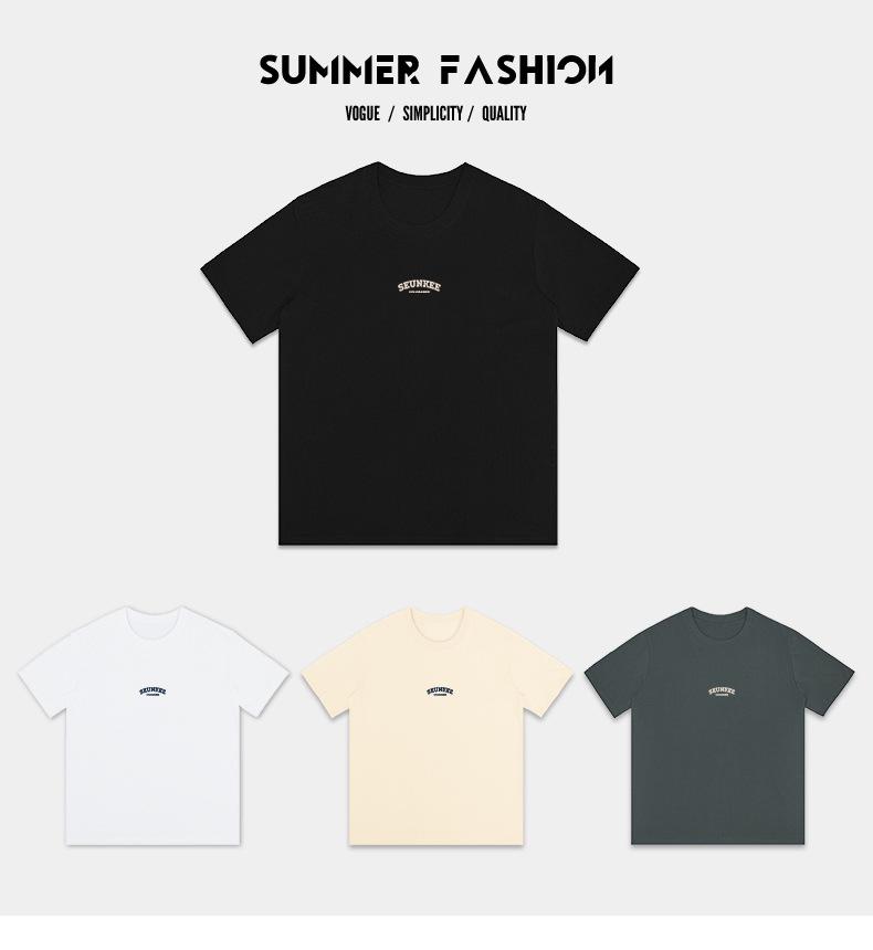 Men's Summer Heavyweight Pure Cotton Crew Neck T-shirt, 260g, Short Sleeve, Loose Fit