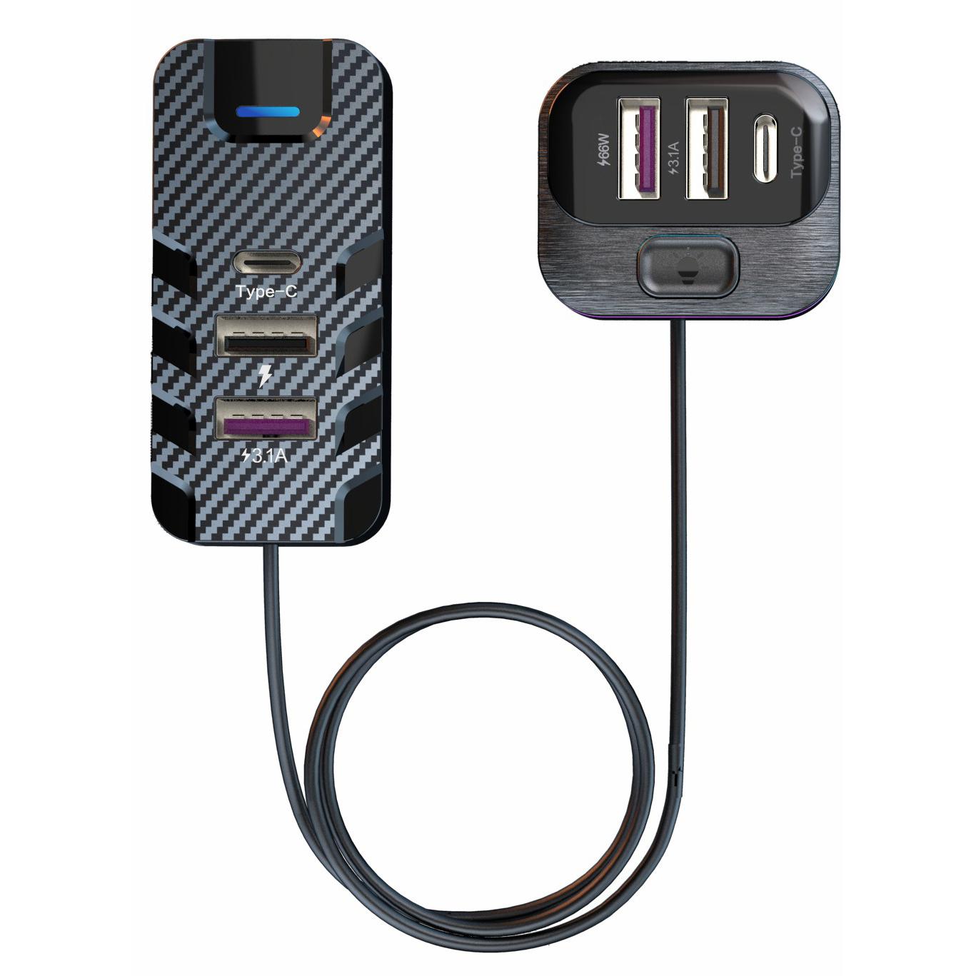 

YQ2 4 USB + 2 Type-C Car Charger with 1.5m Extension Cable for Front and Rear Seats