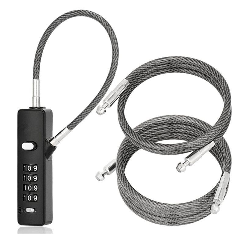 ABBP-Cable Combination Lock, Comes With Three Rubber Coated Steel Wire Rope Combination Padlocks, Replaceable Rope чёрный