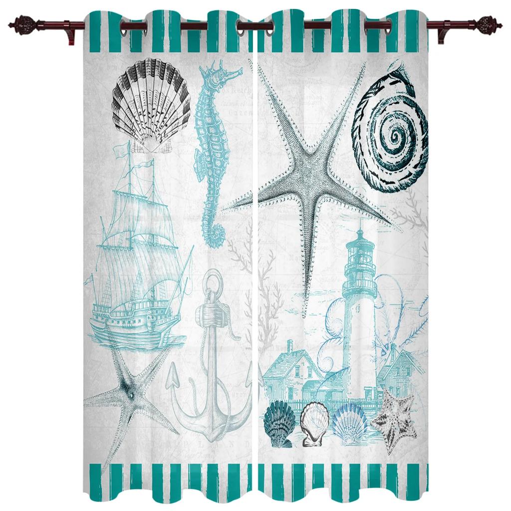 2 SZT Kotwica Rozgwiazda Paski Zasłony Okienne Sypialnia Kuchnia Draperie Panel Dekoracja Domu Zasłony do Salonu Od Podłogi do Sufitu