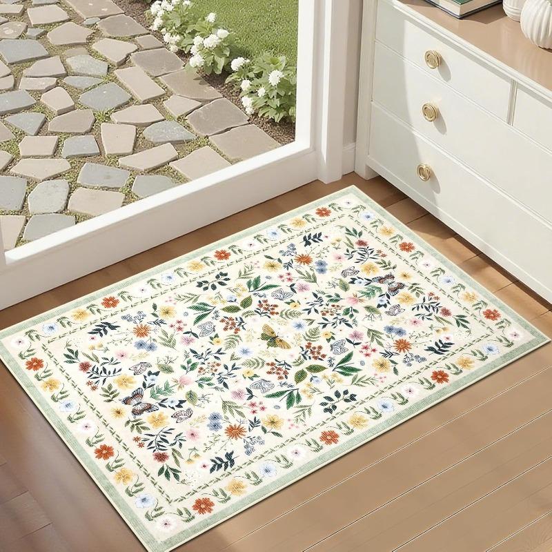Rustic Style Floral Butterfly Pattern Doormat Home Daily Decor Absorbent Anti-Slip Rug Boho Indoor Outdoor Entryway Decor Carpet