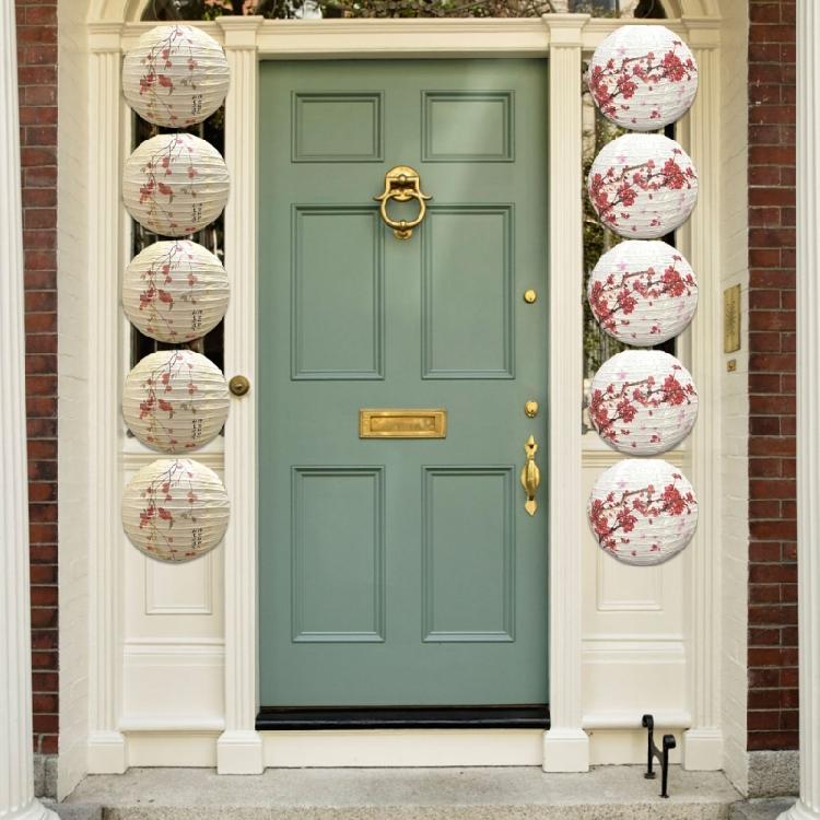 Pack of 5 Japanese And Chinese Themed Lanterns Feature Cherries Blossom And Persimmons  For Seasonal Celebration