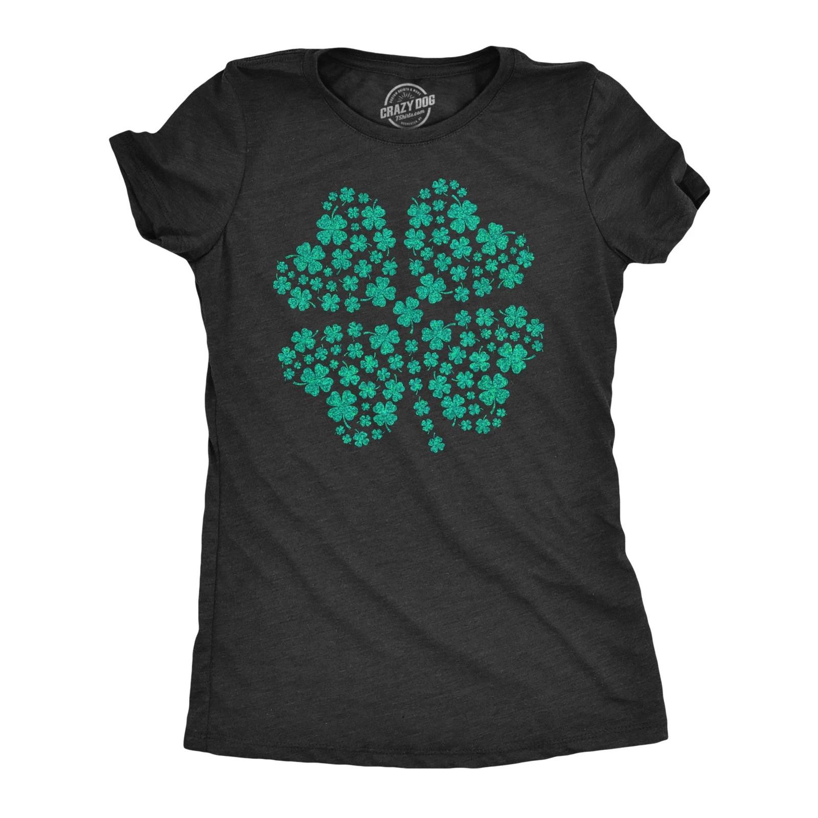 Womens Glitter Clover T Shirt Funny Awesome St Pattys Days Parade Shiny Shamrock XS