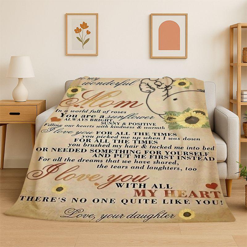 Gift Thanks To My Mom Mother Letter Present Flannel Blanket Soft Throw Blanket for Bedroom Living Room Bed Camping Picnic Nap