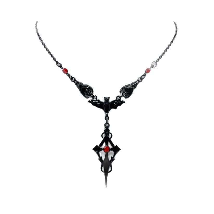 Collana Ciondolo Croce Pipistrello Gotico Vampiro per Donna in Lega
