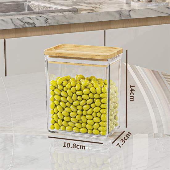 Sealed Grain Container Airtight Storage Container with Wooden Lid Transparent Food Canister for Dry Goods Snacks Tea Leaves Beans Kitchen Pantry
