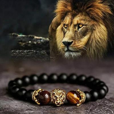 Pulsera de Ojo de Tigre y Malaquita para mujer, hombre, pareja, pulseras hechas a mano con cuentas de león y leopardo, regalo genial para esposo, hermano, pulseras mujer