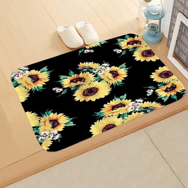 Sunflower Entrance Welcome Door Mat Flowers Bedroom Bedside Decor Carpet Non-slip Bathroom Kitchen Foot Rugs for Indoor Home