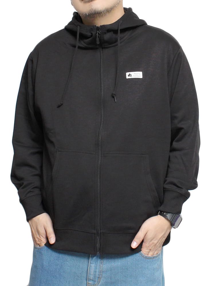 One Colors LOGOS PARK Men's Plus Size Lightweight Logo Print Zip-Up Cardboard Sweatshirt, Size 2L, Black (49)