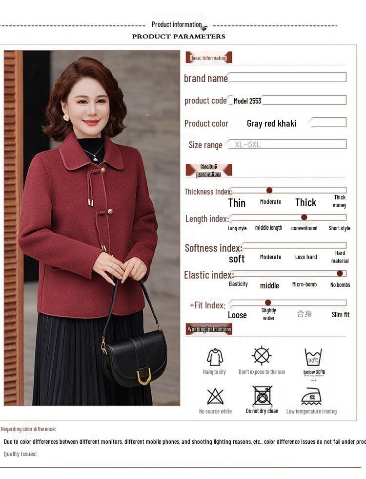 Cappotto in lana double-face della mamma: Nuova Giacca Stile Cinese Autunno/Inverno per Donne di Mezza Età alla Moda