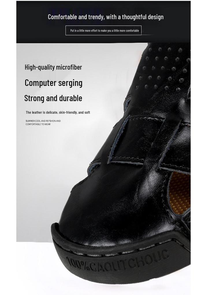 2024 Spring Men's Microfiber Leather Sandals: Closed-Toe, Breathable, Lightweight, and Portable