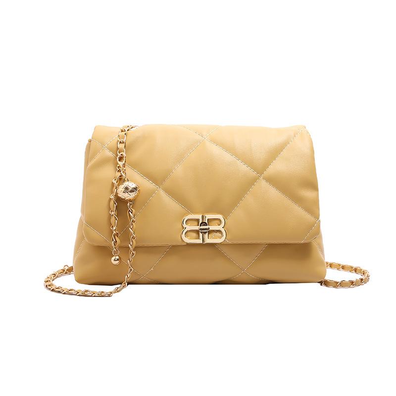 

Жіноча сумка на ланцюжку з фактурним ромбом 2024, нова модна дорожня сумка через плече, текстурована сумка-месенджер жовтий