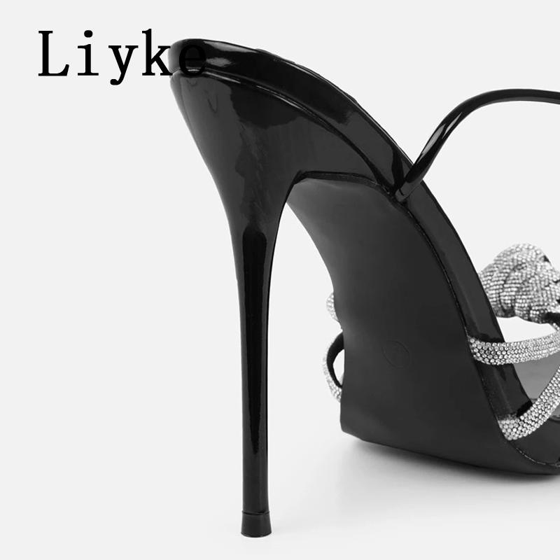 Fashion Liyke Elegant Party Sandals Female Rhinestones Narrow Band Open Toe Ankle Cross Lace Up High Heels Stiletto Wedding Shoes Women