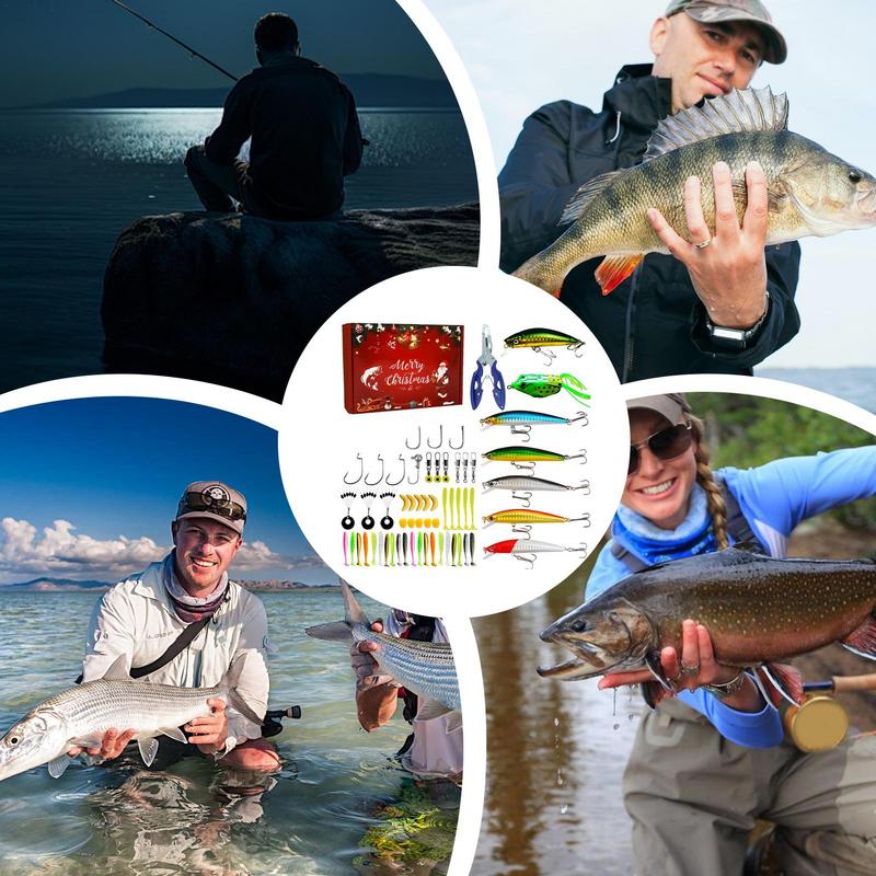 2025 Fishing Lure Advent Calendar Fish Bait Christmas Countdown Calendar Practical 24 Days Fishing Lures Set Festive Fish Bait