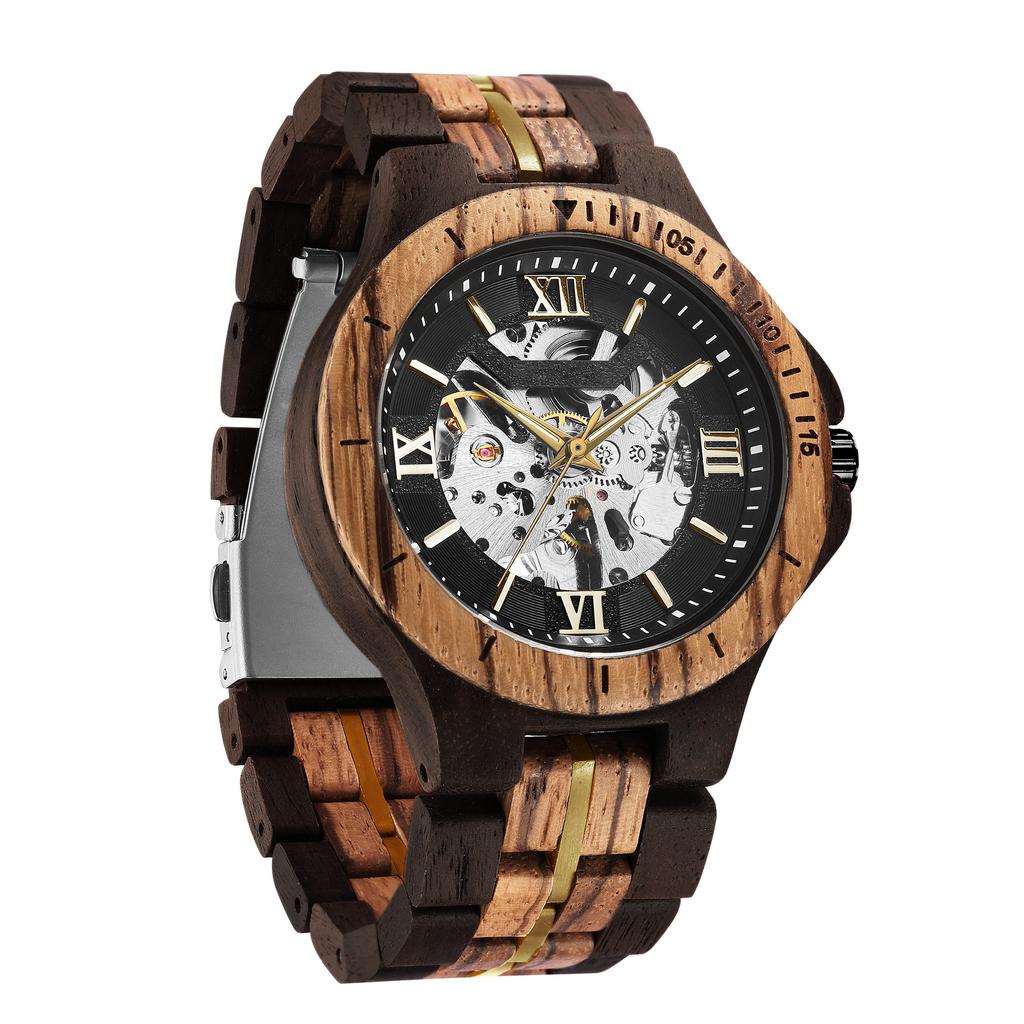 Fashion Casual Mechanical Watch Men Top Brand Luxury Natural Wooden Automatic Skeleton Steampunk Wristwatch