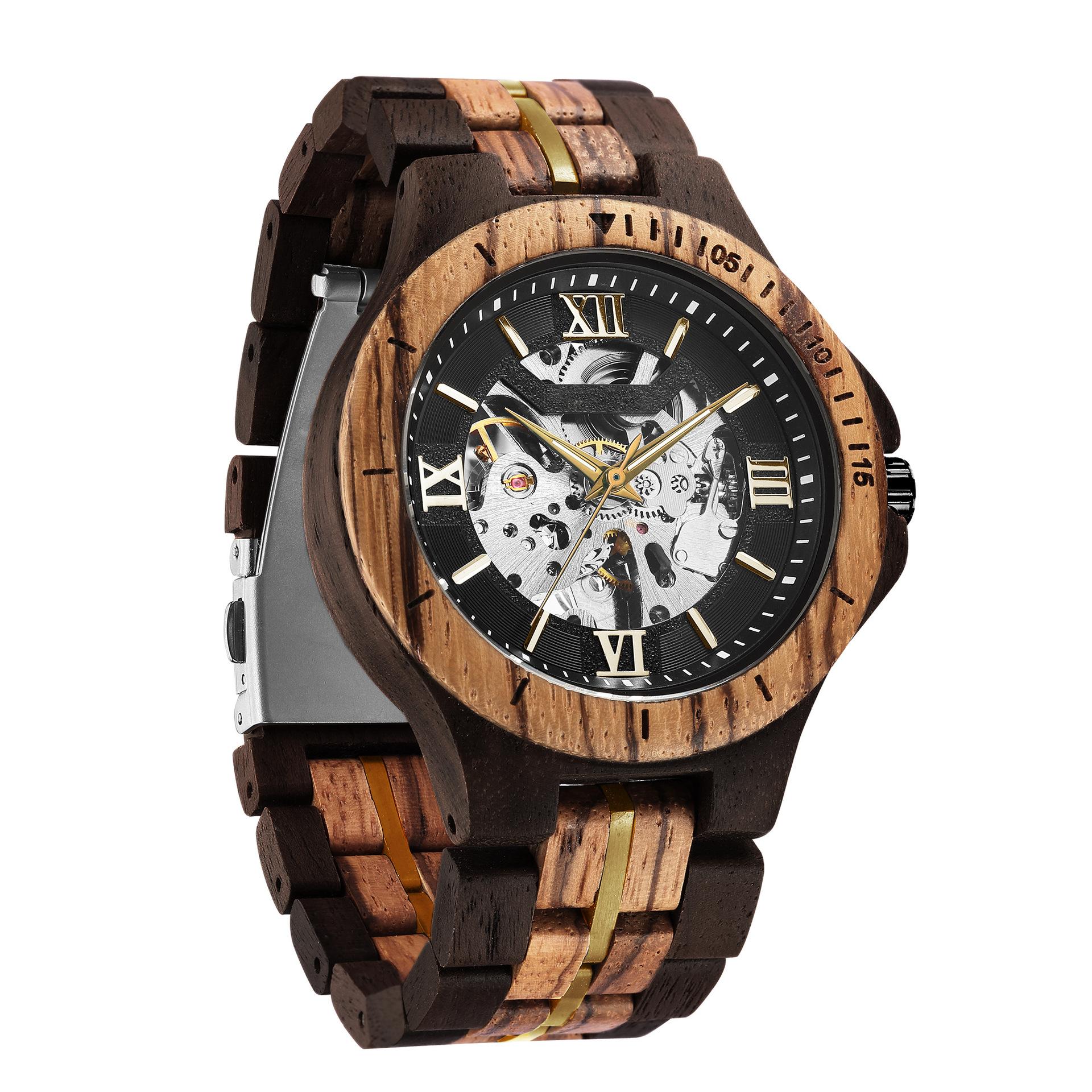 

Fashion Casual Mechanical Watch Men Top Brand Luxury Natural Wooden Automatic Skeleton Steampunk Wristwatch жовтий