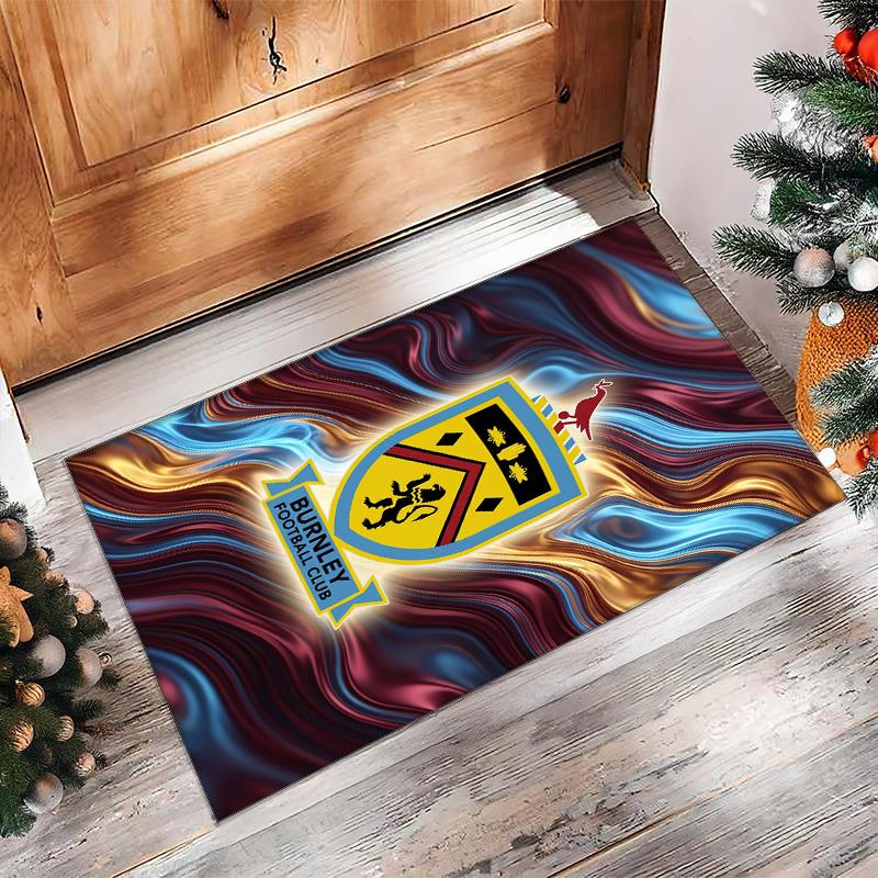 Burnley Football Print Crystal Velvet Rug, Comfortable Water Absorbent Non Slip Indoor Floor Carpet