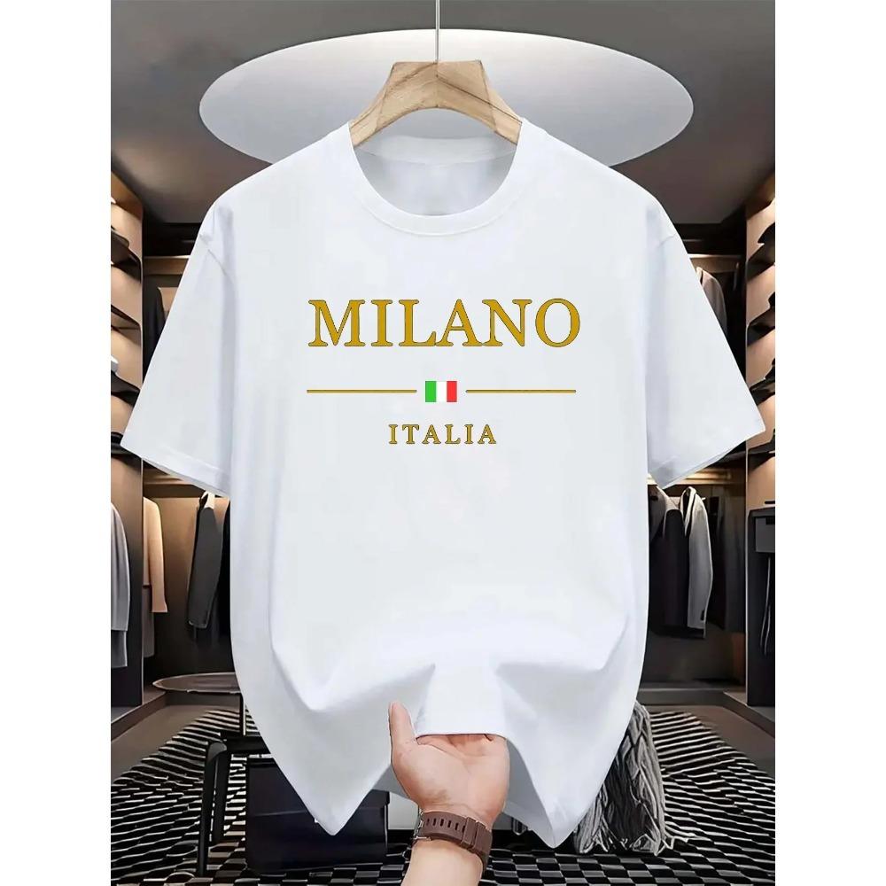 Men's Summer 100 Cotton Fashionable Casual Loose Plus Size MILANO ITALIA Pattern Printed Sports Round Neck Short Sleeved T-shirt