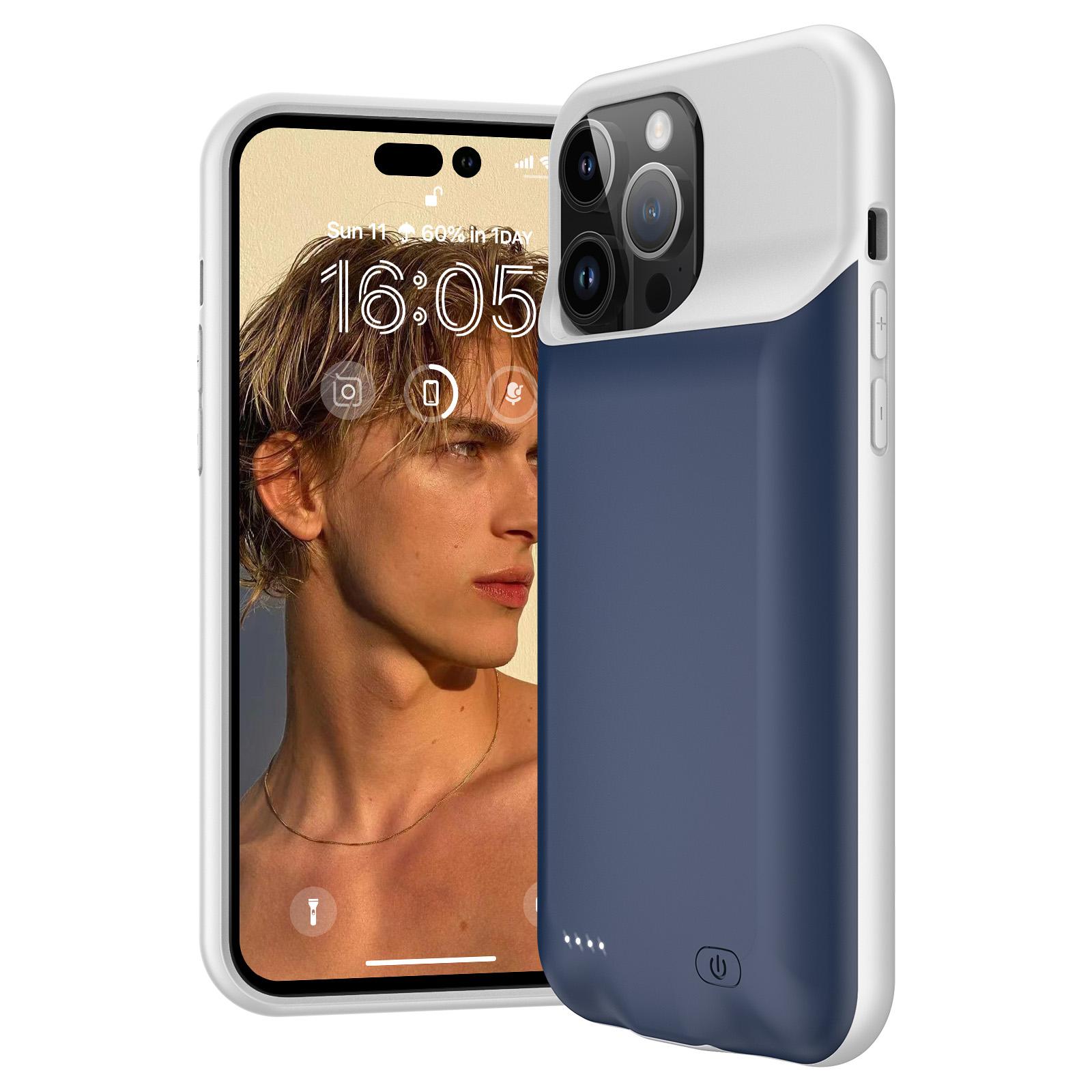 

7000mAh Battery Case for iPhone 15 Pro,Rechargeable Power Bank Phone Case Blue