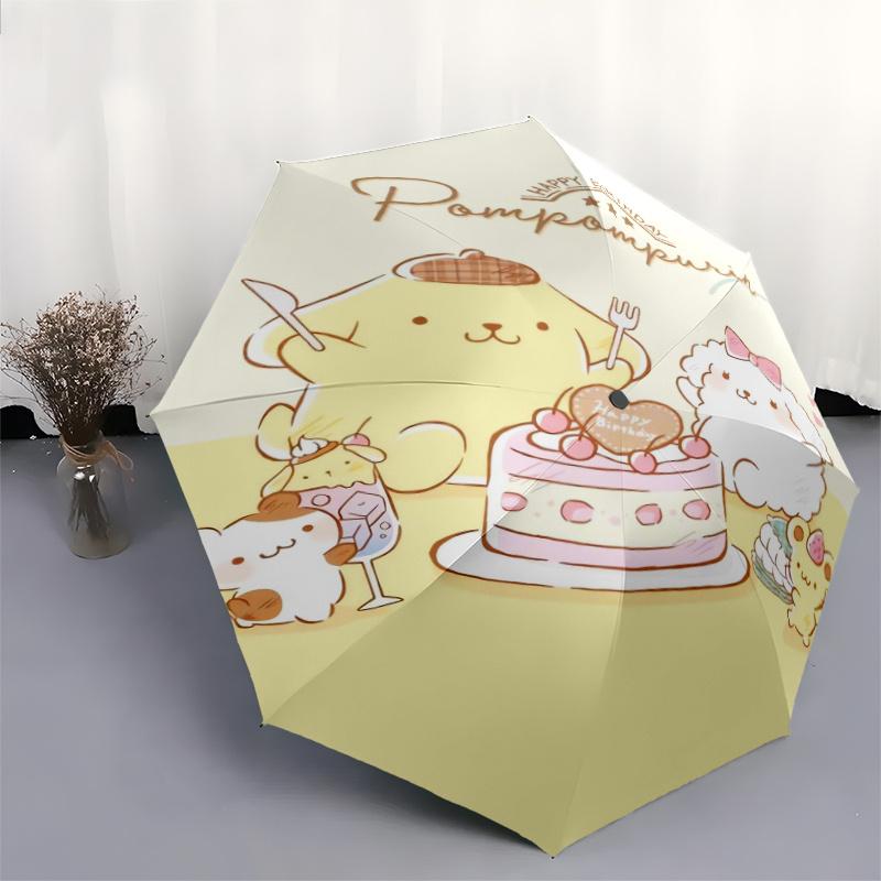 Happy Birthday Pom Pom Purin Durable Cartoon Folding Umbrella, Portable 3-Fold Compact Umbrella for Men and Women, Suitable for Travel or Daily Use.Y0