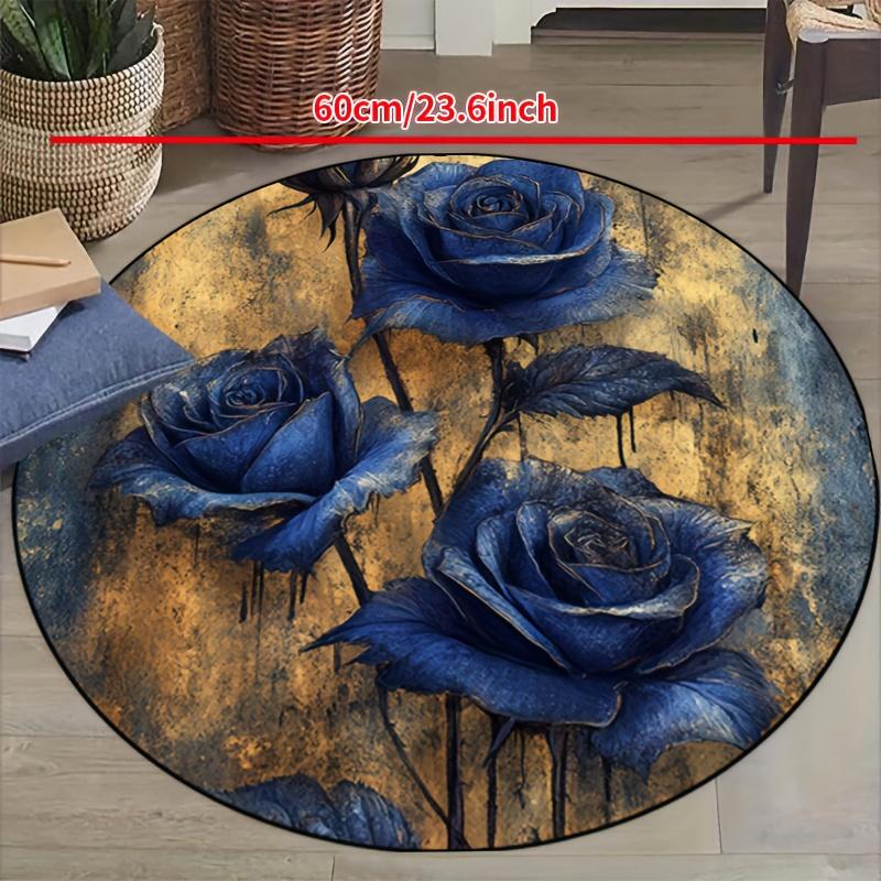 Luxury  Navy Golden  flower Pattern Round Shape Floor Mats Kitchen Hallway Runner Rug Bedroom Living Room Soft Carpet Non-slip Area Rug