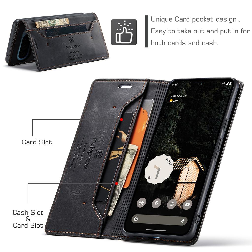 For Google Pixel 6/6 Pro/7a/Pixel 8/Pixel 8 Pro/Pixel 9/Pixel 9 Pro/Pixel 9 Pro XL/Pixel 9a Retro Luxury Style Flip Stand Anti-Drop Wallet Phone Case