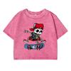 Skull Riding Skateboard Printing Female Washed Short T Shirts Breathable T-Shirt Street Summer Fashion Distress Tops