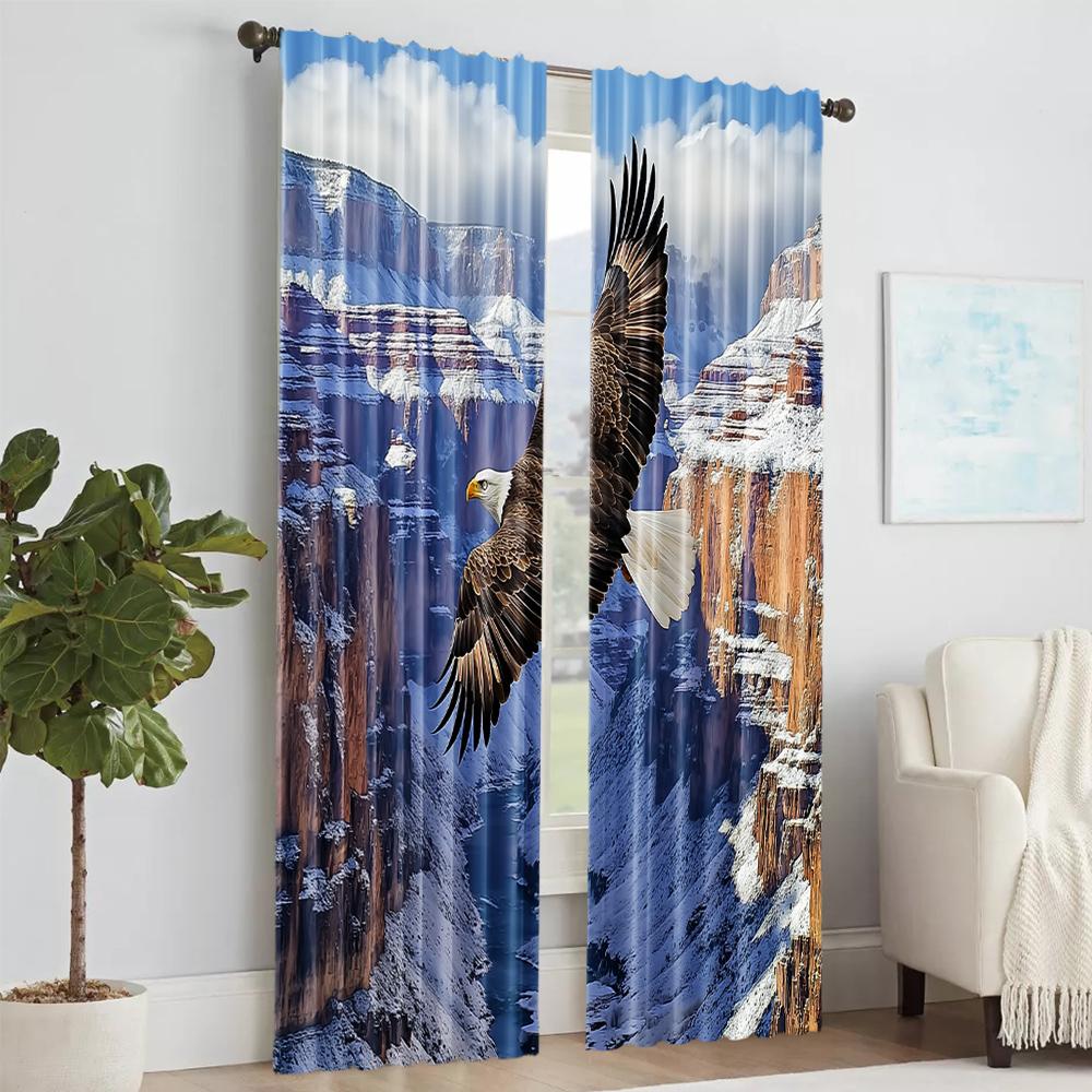 Versatile Polyester Transparent Curtains Home Decoration Majestic Eagle Snowy Canyon Use Bedrooms Living Curtain Set Of 2 Made Washable Bedroom Ready