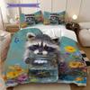 Raccoon Pattern Bedding Quilt Set Quilt Cover Pillowcase Home Decoration Birthday Gift (1 * duvet cover + 2 * pillowcase, without core)