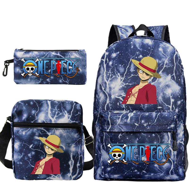 ONE PIECE Luffy Peripheral Student School Bag Three-piece Youth Backpack Shoulder Bag Pencil Case